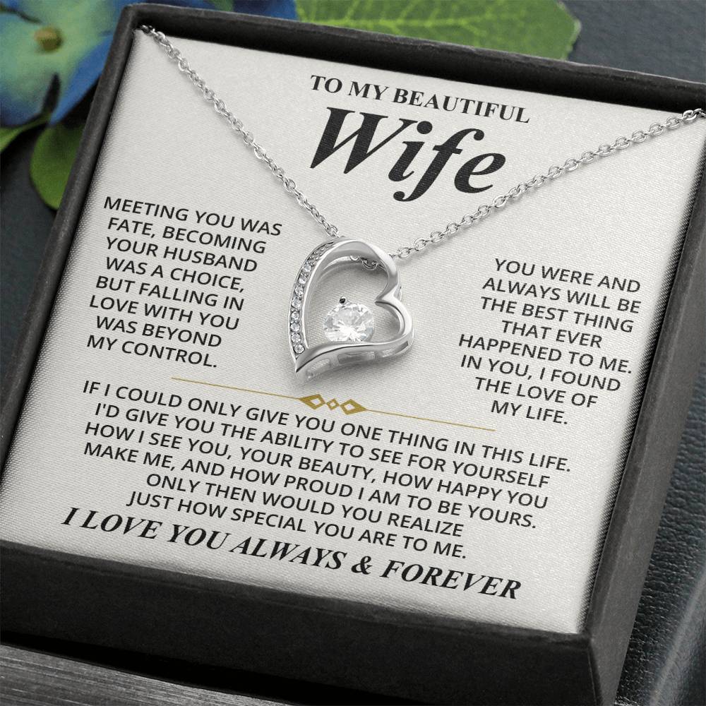 To My Beautiful Wife (I Love You Always & Forever) Message Card Necklace