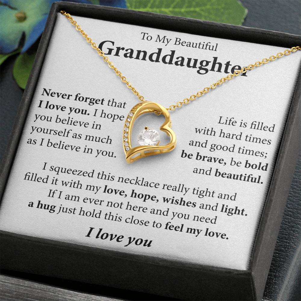 To My Beautiful Granddaughter (I love you) Message Card Necklace