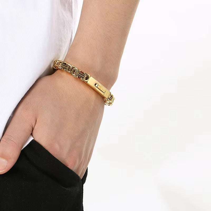 6MM 14K Gold Plated Byzantine Chain Bracelet Set