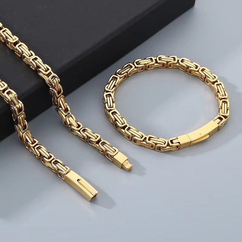 6MM 14K Gold Plated Byzantine Chain Bracelet Set