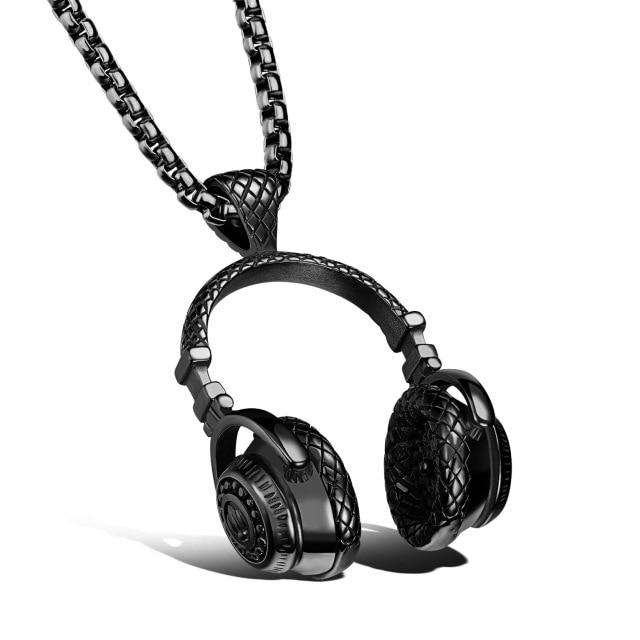 Hip Hop Fresh Jewelry hip hop jewelry Black Hip Hop HeadPhones Chained Pendant Necklace