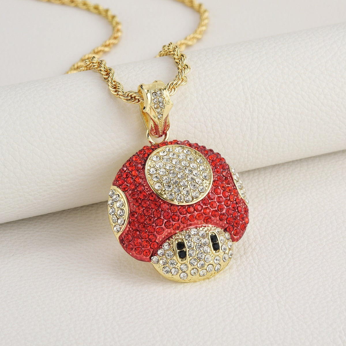 Collier pendentif champignon Micro Mario chaîne rappeur rétro