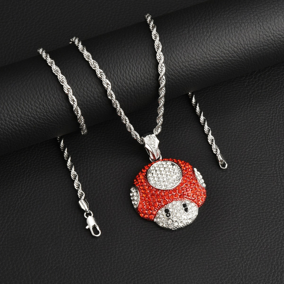Collier pendentif champignon Micro Mario chaîne rappeur rétro