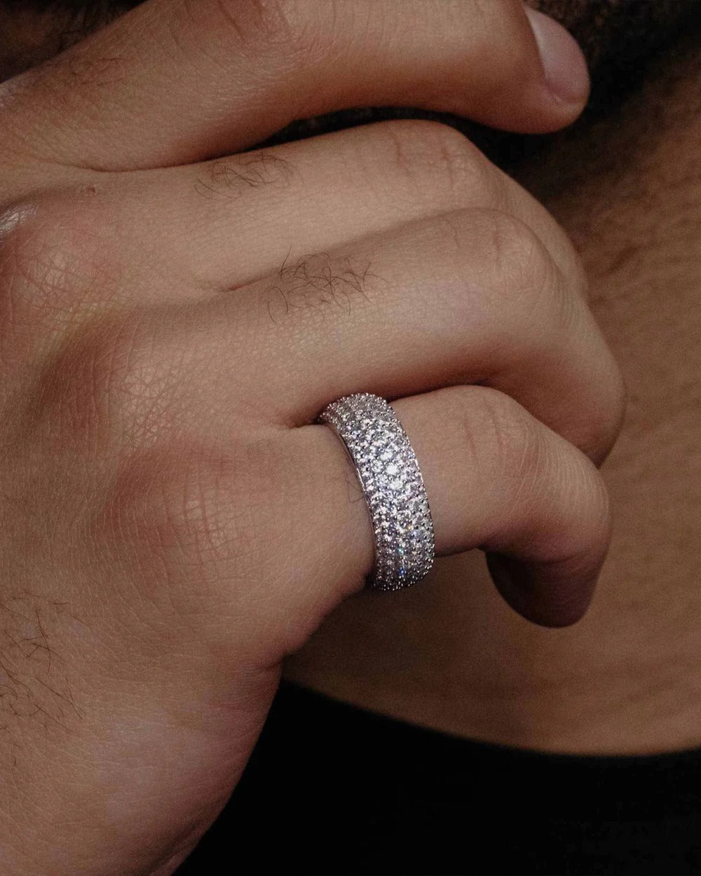 5-Row 14K Gold Plated Iced Out VVS Band Ring