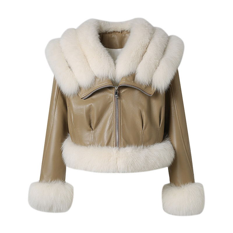 Mindy Genuine Goose down Leather Fur Jacket