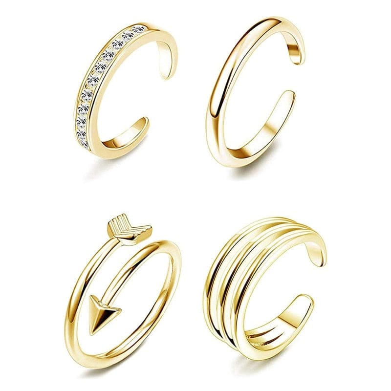 VVS Jewelry hip hop jewelry 4pc Stacking Crystal Toe Ring Set