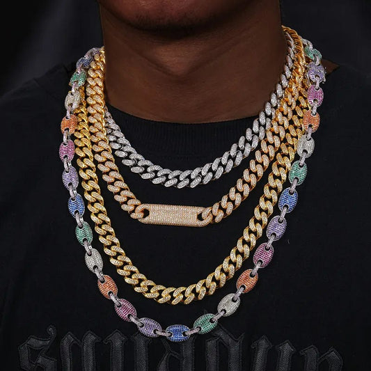 VVS Jewelry hip hop jewelry 925 Sterling Silver 12mm VVS Moissanite Rainbow G-Link Cuban Chain