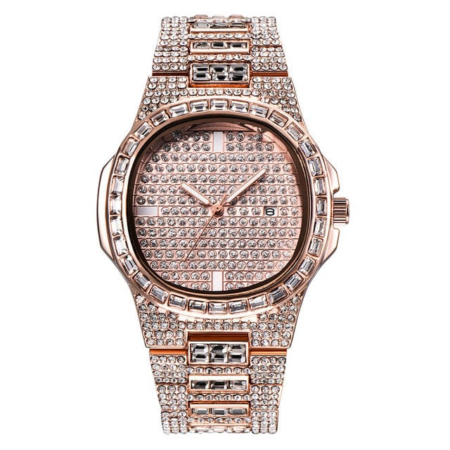 VVS Jewelry hip hop jewelry Baguette Rose Gold Iced Watch