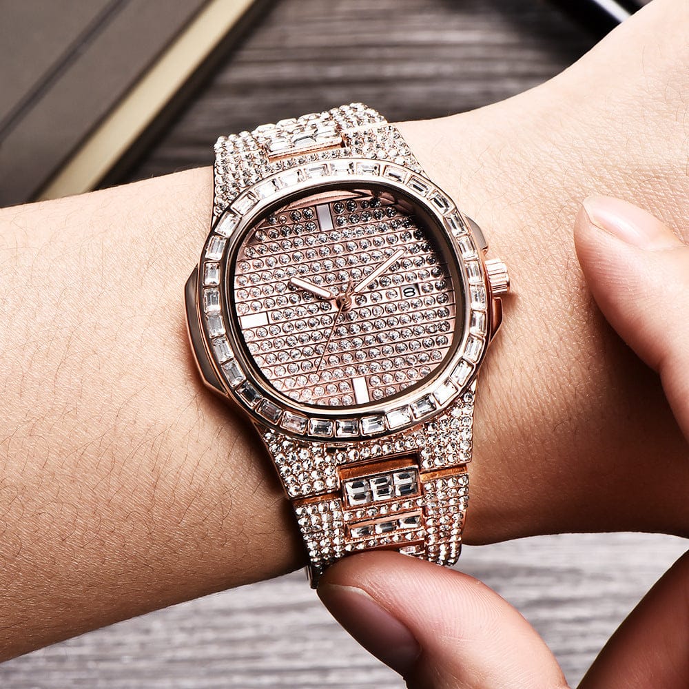 VVS Jewelry hip hop jewelry Baguette Rose Gold Iced Watch