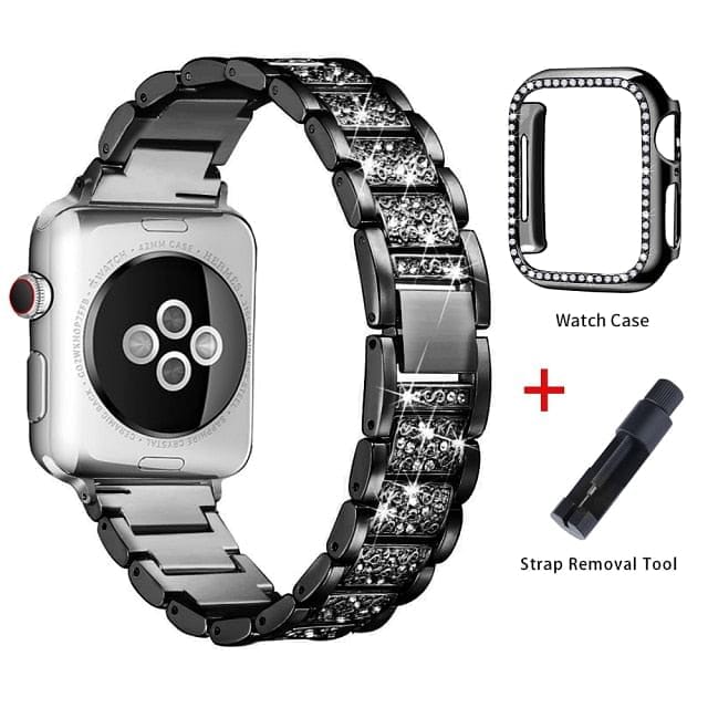 VVS Jewelry hip hop jewelry Black / 38mm VVS Jewelry Iced Out Apple Watch Band + FREE Case