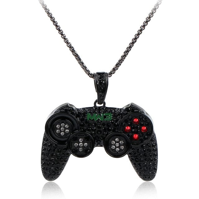 VVS Jewelry hip hop jewelry Black / 4mm rope chain / 24inch Classic Game Controller Pendant Necklace