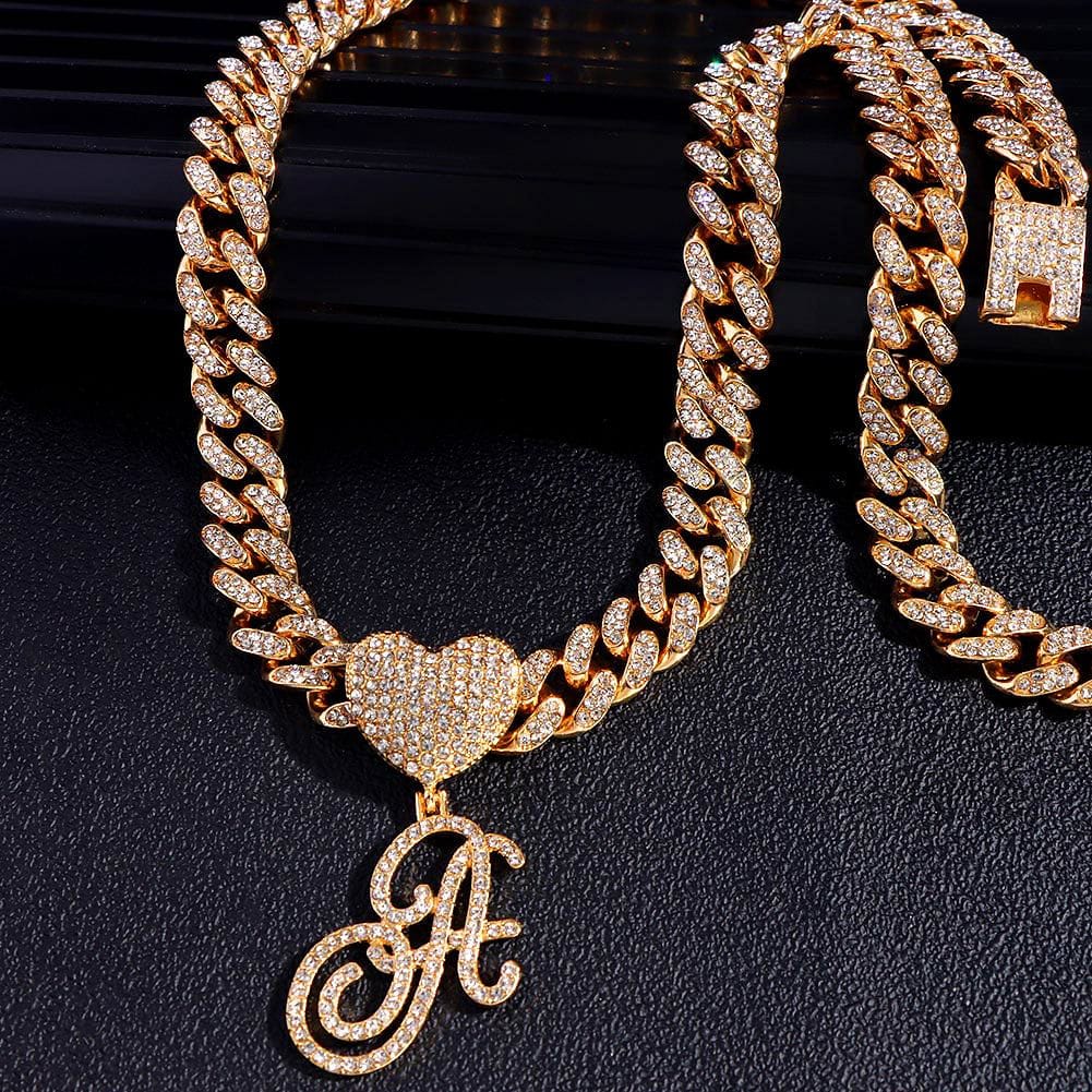 VVS Jewelry hip hop jewelry Custom Heart Frosty Initial Cuban Necklace