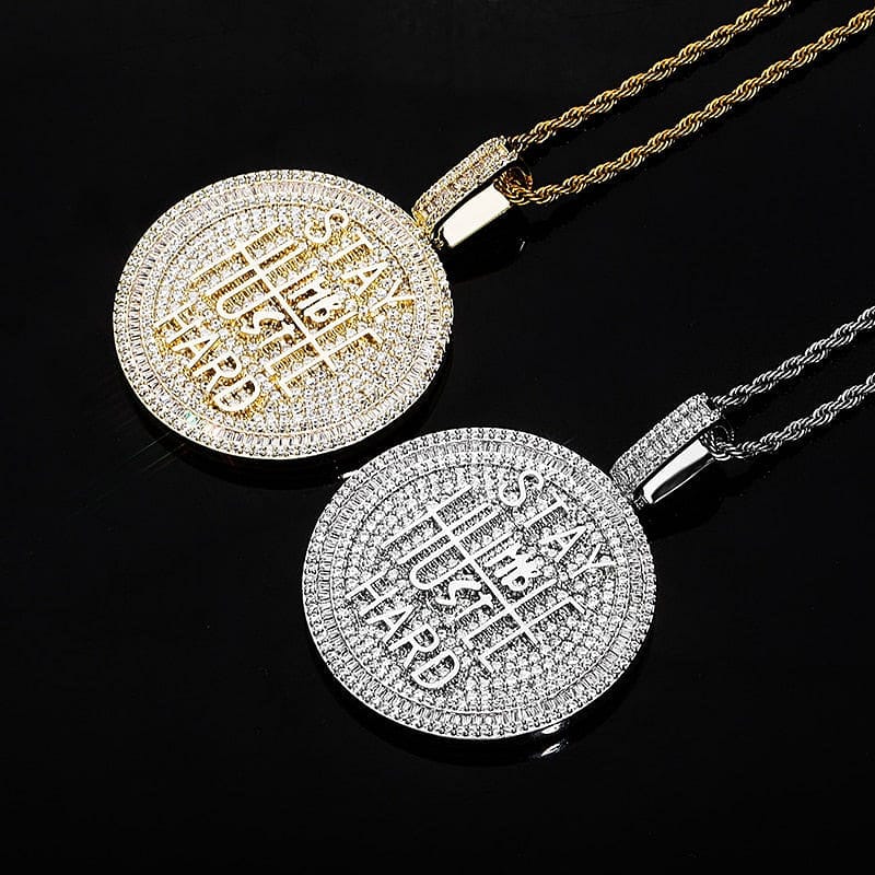 VVS Jewelry hip hop jewelry Fully Iced Stay Humble Hustle Hard Round Pendant Chain