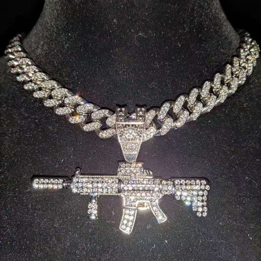 VVS Jewelry hip hop jewelry Fully Iced Submachine Gun Pendant Rapper Necklace