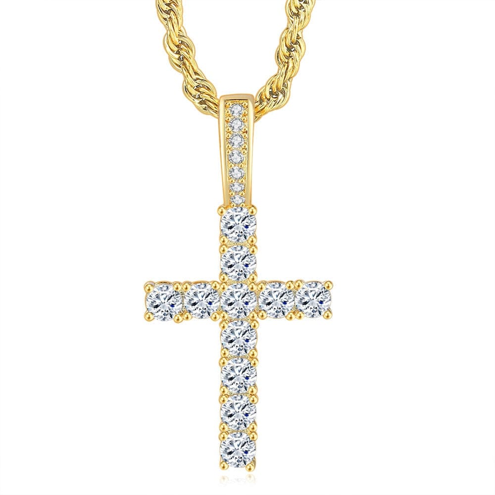 VVS Jewelry hip hop jewelry Gold / 18 Inches / Cuban Chain Icy Kid's Cross Pendant Necklace