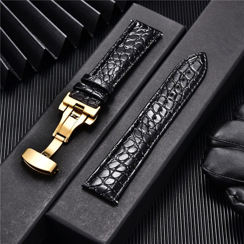 VVS Jewelry hip hop jewelry gold black / 18mm Crocodile Pattern with Automatic Buckle Men Watch Strap