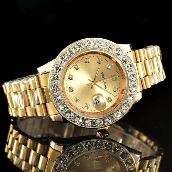 Gold Rollie Style Watch in Rotatable Bezel Sapphire Glass