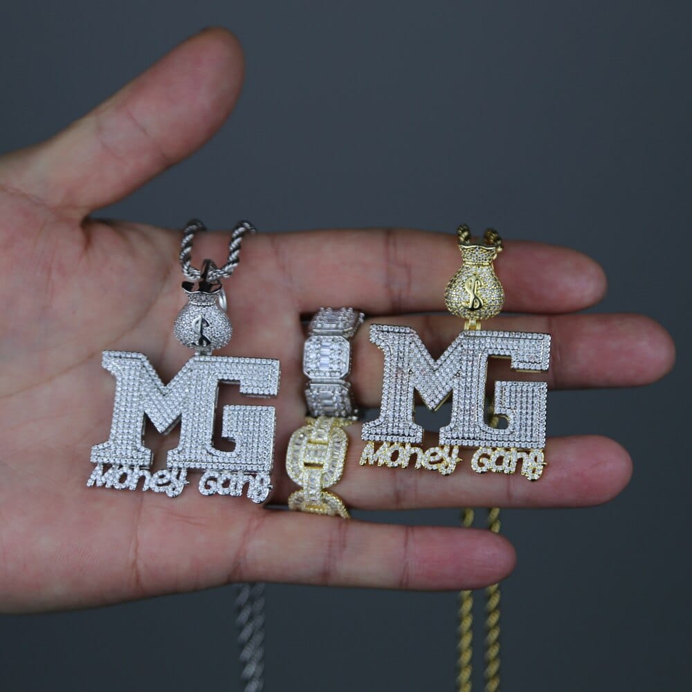 VVS Jewelry hip hop jewelry Iced Out Money Gang Badge Pendant Chain