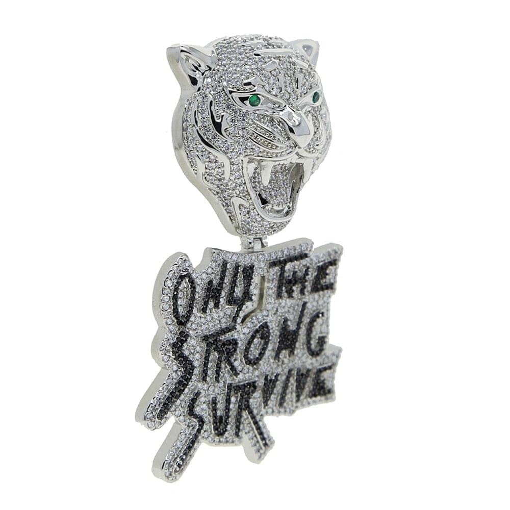 VVS Jewelry hip hop jewelry Iced Out Tiger "Only The Strong Survive" Pendant Chain