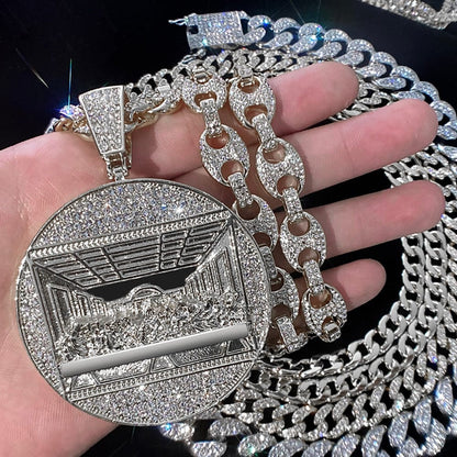 VVS Jewelry hip hop jewelry necklaces Silver 13mm ChainB / 16inch Iced Out Last Supper Pendant Cuban Necklace