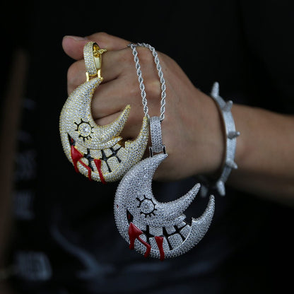 VVS Jewelry hip hop jewelry Necklaces Silver / Only Charm NO Chain XL Iced Out Blood Moon Hip Hop Pendant Necklace