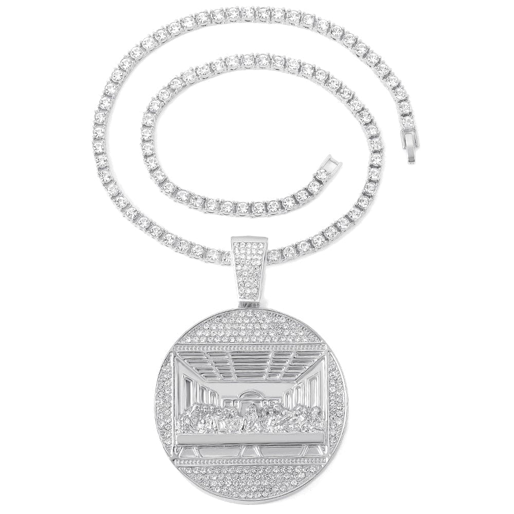 VVS Jewelry hip hop jewelry necklaces Silver Tennis Chain / 16inch Iced Out Last Supper Pendant Cuban Necklace