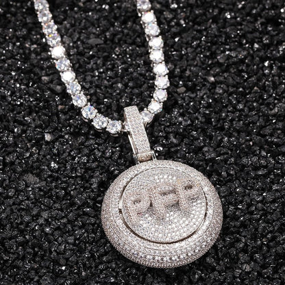 VVS Jewelry hip hop jewelry Silver / 18 Inch Tennis Chain / 1 Letter VVS Jewelry Rotating Custom Pendant