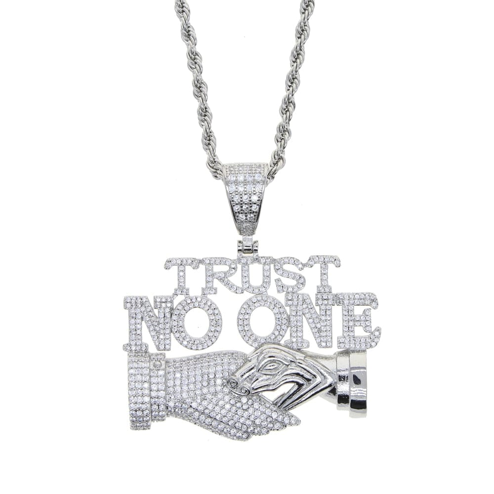 VVS Jewelry hip hop jewelry Silver 24inch Iced Out Trust No One with Double Hand Pendant