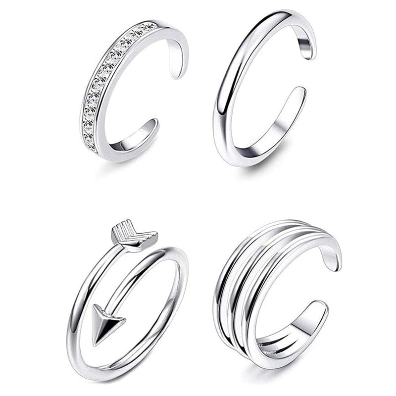 VVS Jewelry hip hop jewelry Silver 4pc Stacking Crystal Toe Ring Set