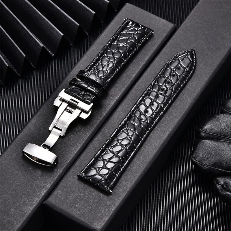 VVS Jewelry hip hop jewelry silver black / 18mm Crocodile Pattern with Automatic Buckle Men Watch Strap