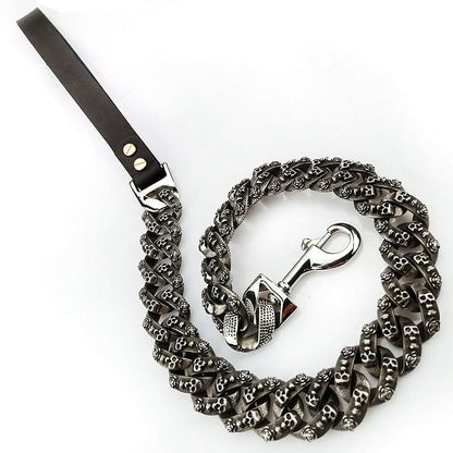 VVS Jewelry hip hop jewelry Silver Leash / 35.4" Thicc Skull Face Cuban Link Dog Leash