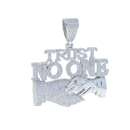 VVS Jewelry hip hop jewelry Silver pendant Iced Out Trust No One with Double Hand Pendant