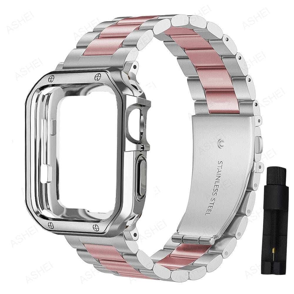 VVS Jewelry hip hop jewelry Silver-Pink / iwatch 7 8 45mm iWatch Watch Band and Case