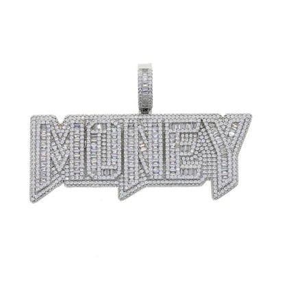 VVS Jewelry hip hop jewelry Silver / Rope Chain 24 Inch VVS Jewelry Iced Out "MONEY" Pendant Chain