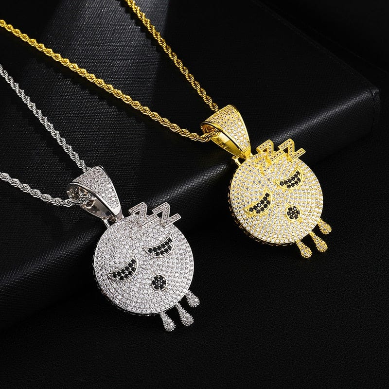 VVS Jewelry hip hop jewelry Sleepy Head Dripping Emoji Pendant + Chain