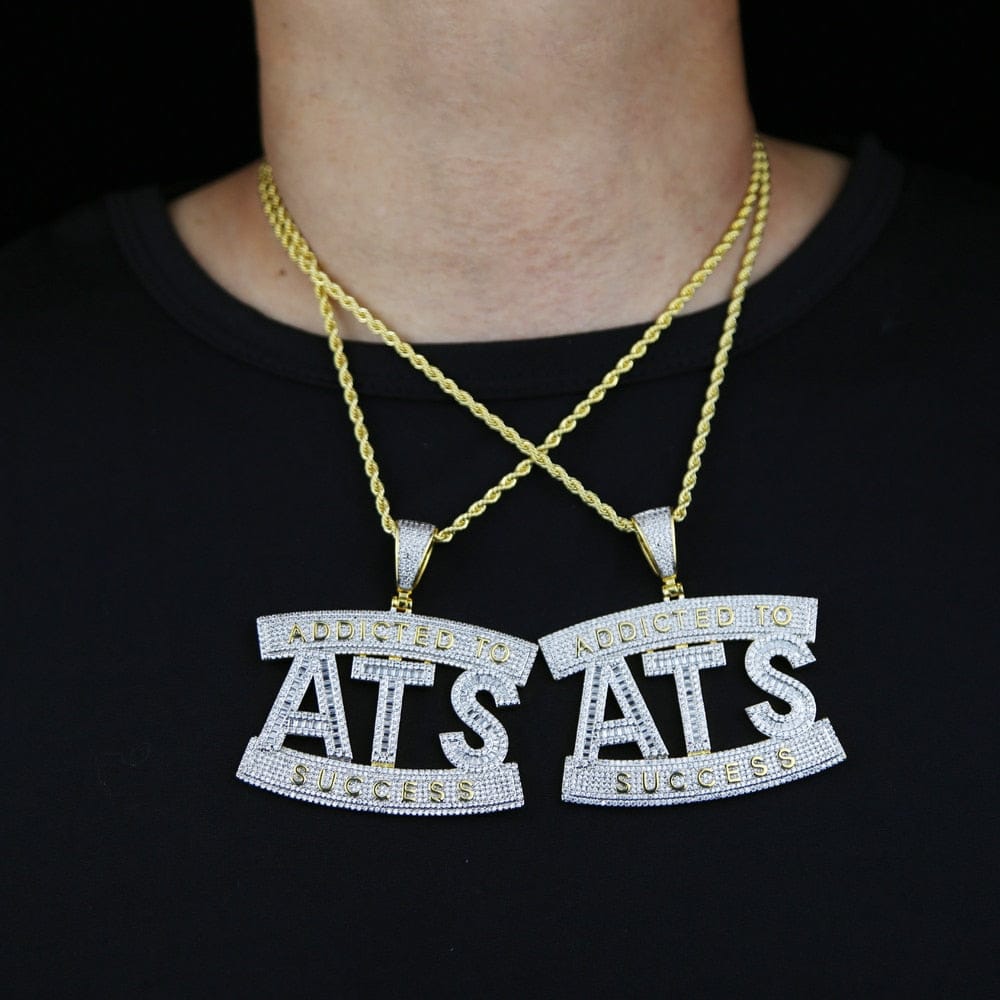 VVS Jewelry hip hop jewelry Two-tone Addicted to Success "ATS" Baguette Pendant Chain