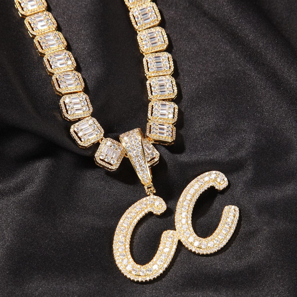 VVS Jewelry hip hop jewelry VVS Jewelry Custom Name Brush Cursive Baguette Pendant and Chain