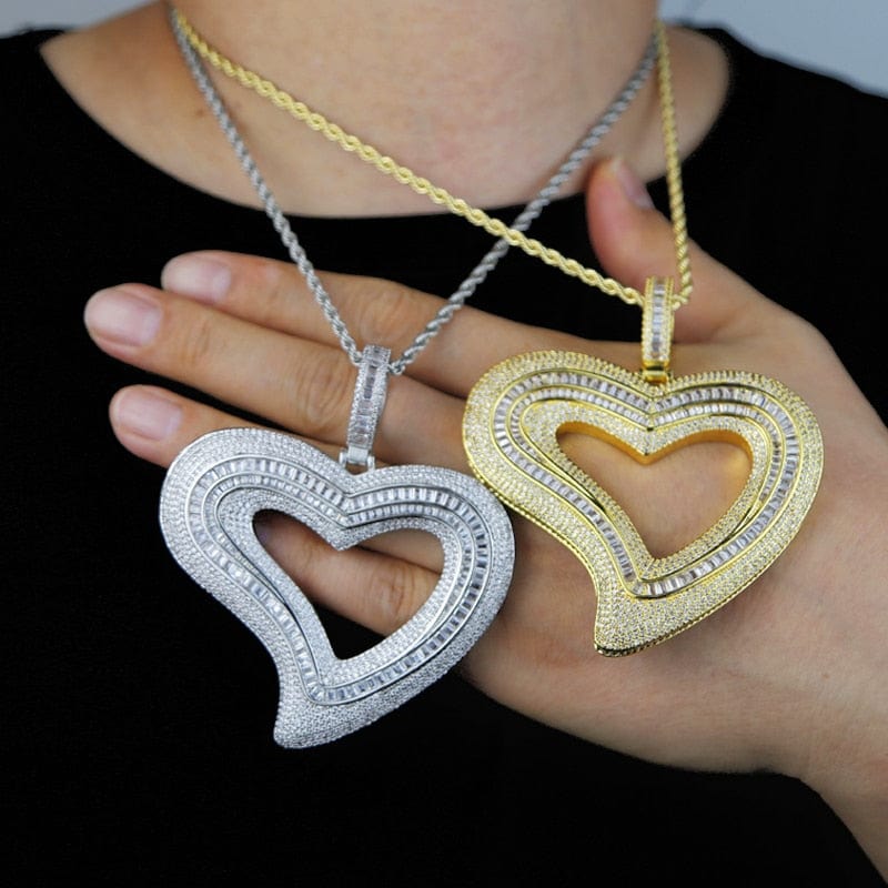 VVS Jewelry hip hop jewelry VVS Jewelry Iced Out Big Hollow Baguette Heart Pendant Chain