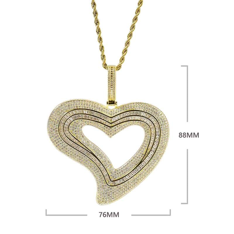 VVS Jewelry hip hop jewelry VVS Jewelry Iced Out Big Hollow Baguette Heart Pendant Chain