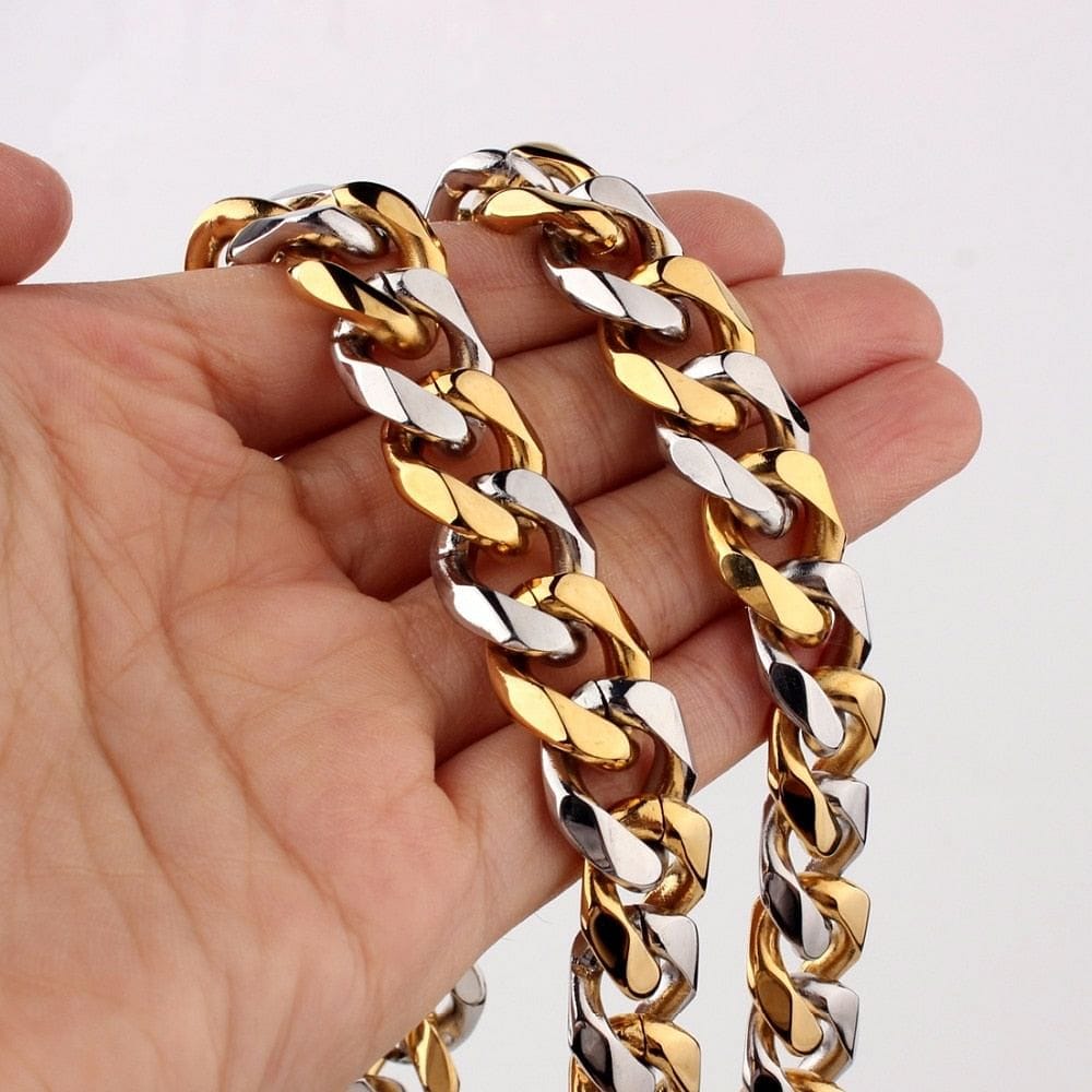 VVS Jewelry hip hop jewelry VVS Jewelry Stainless Steel Two-tone Curb Cuban Chain + FREE bracelet