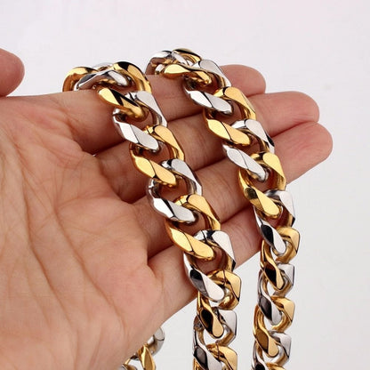 VVS Jewelry hip hop jewelry VVS Jewelry Stainless Steel Two-tone Curb Cuban Chain + FREE bracelet