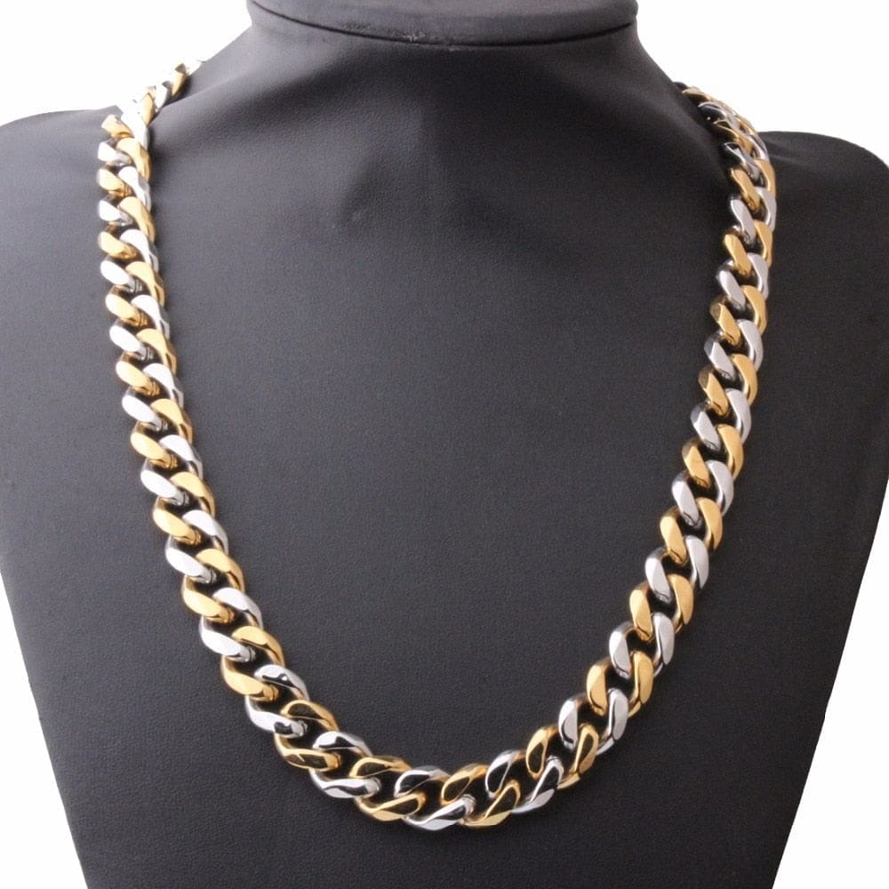 VVS Jewelry hip hop jewelry VVS Jewelry Stainless Steel Two-tone Curb Cuban Chain + FREE bracelet