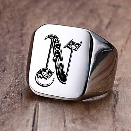 Custom Old English Initial Signet Ring